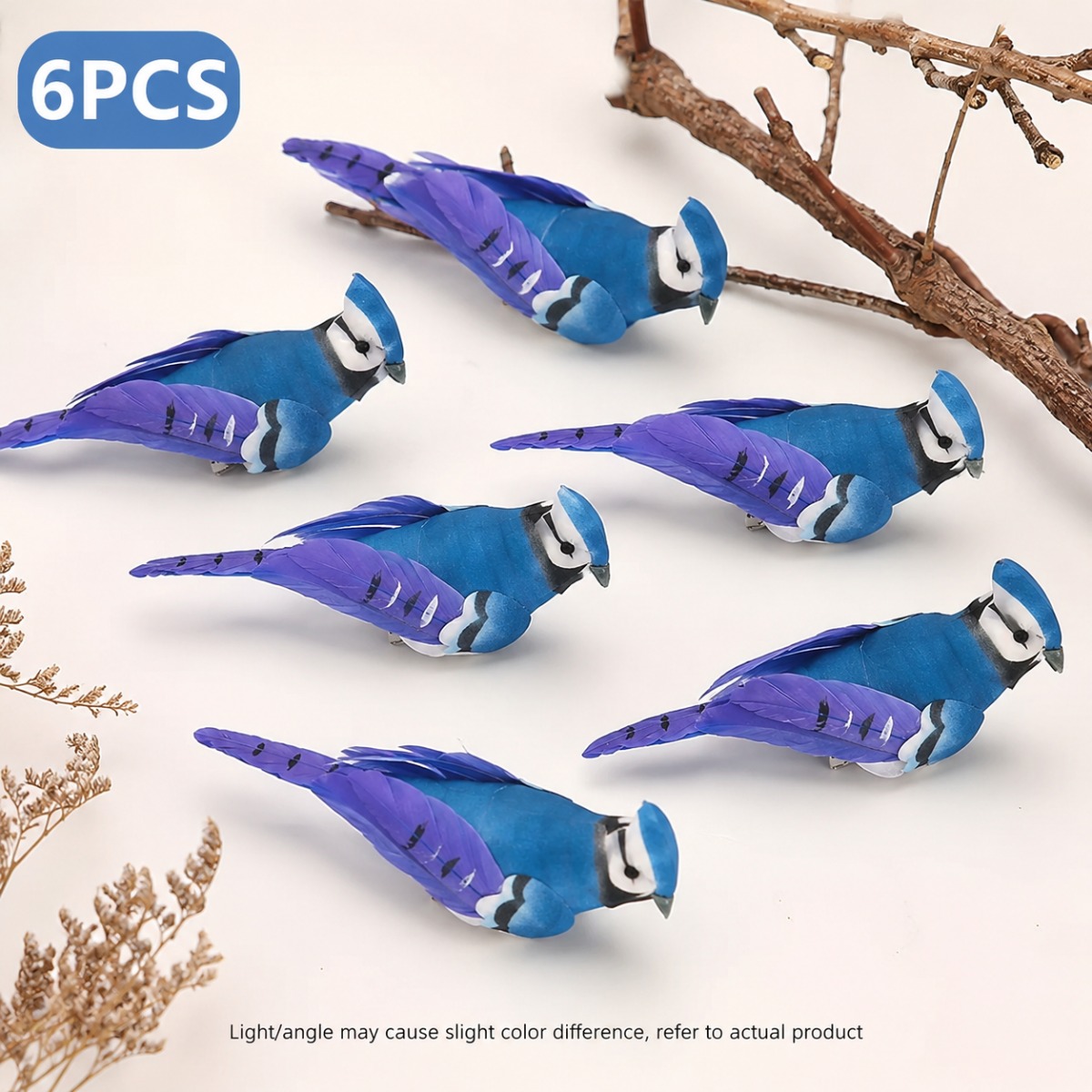 TEMU 6 stuks Kunstmatige Blauwe Kraaien, Kunstmatige Veren Simulatie Vogel Ornamenten, Ambachten, Huis Tuin Boom Decoratie, Bruiloft Halloween
