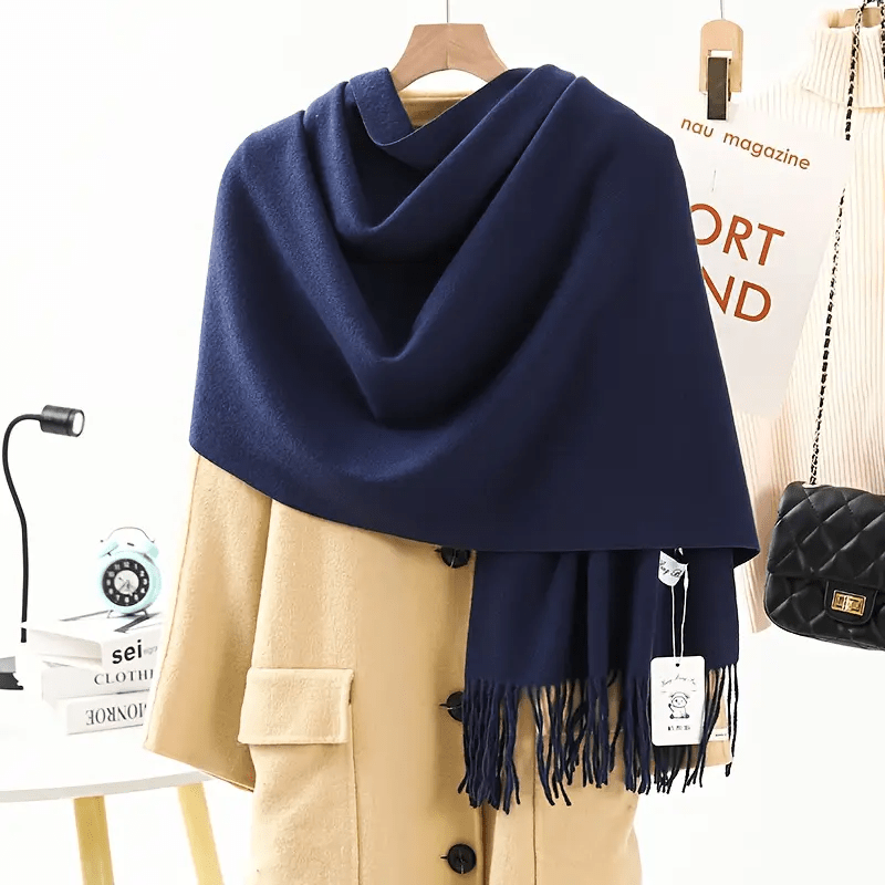 Women's Cashmere Shawl Scarf - Thick Winter Warm Scarf, Solid Color (Soft Blue) Touch Luxury Cashmere Shawl, Suitable for Coat Collar, Versatile Bohemian Style Shawl, Suitable for Parties, Weddings, and Daily Use