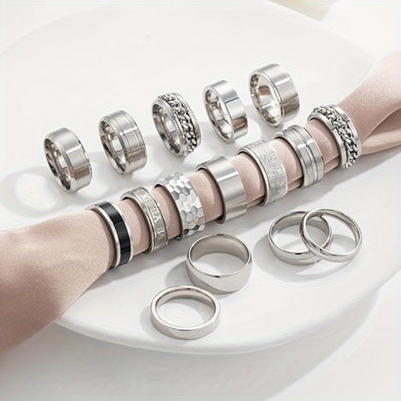 16pcs fashionable and   steel ring set rotatable suitable for men and women suitable for daily matching and festivals Product details 3