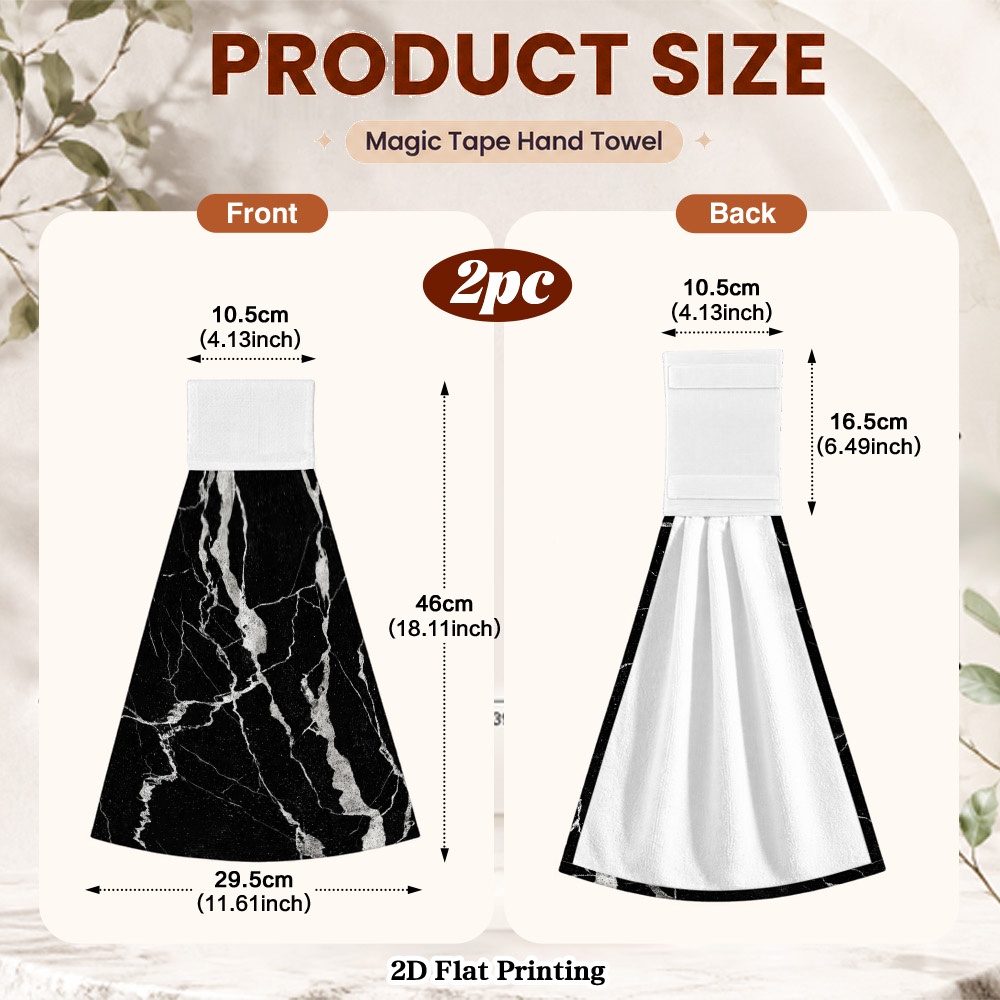TEMU 2d Flat, 2pcs Hanging Hand Towel With Magic Buckle Loop, Black And Print Absorbent Soft Towel For Home Kitchen Bathroom Decorative Tea Towel, 2d