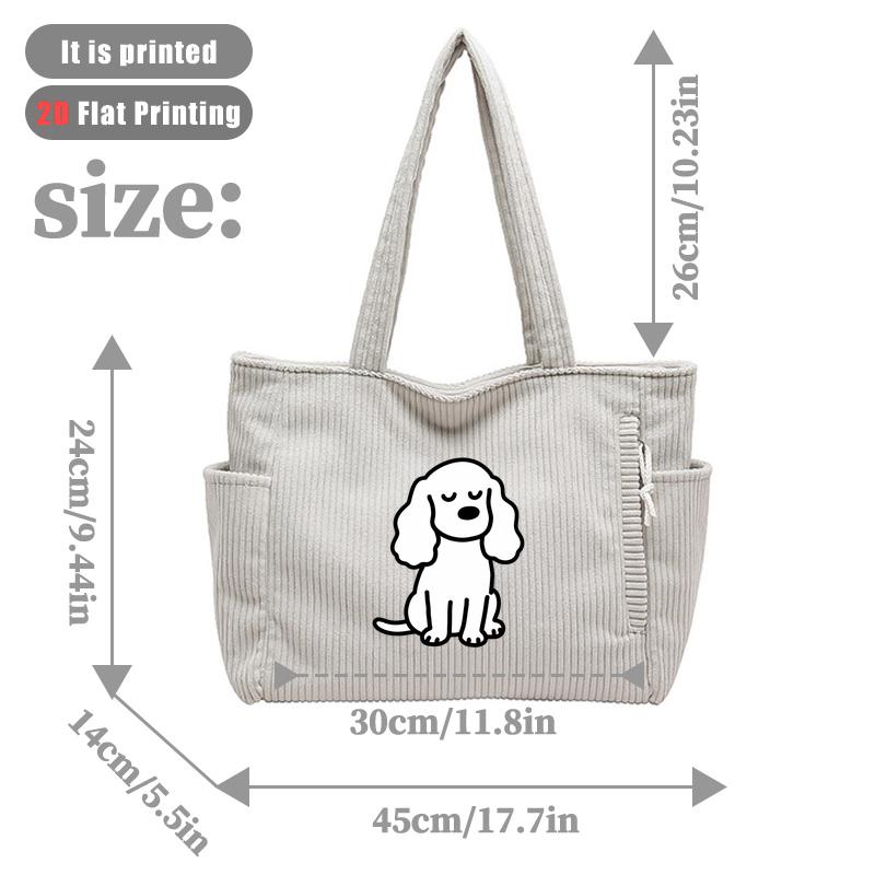 2d flat printing 1pc   pattern womens handbag tote bag universal commuter bag corduroy handbag casual literary crossbody bag multi pocket storage large capacity daily use shoulder bag
