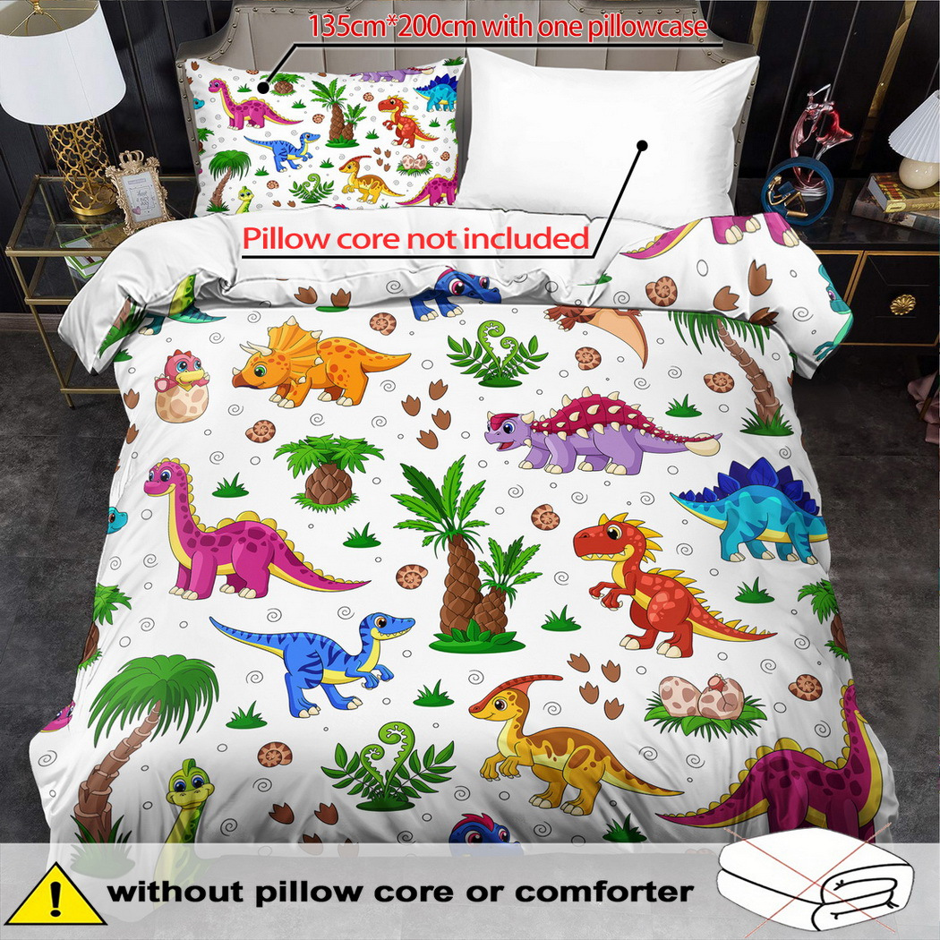 Image of 2/3pcs Cartoon Bedding Set Animal Duvet Cover Set Dinosaur Comforter Cover Bedroom Decor 2d Flat Printing (includes 1 Duvet Cover + 1/2 Pillowcases )
