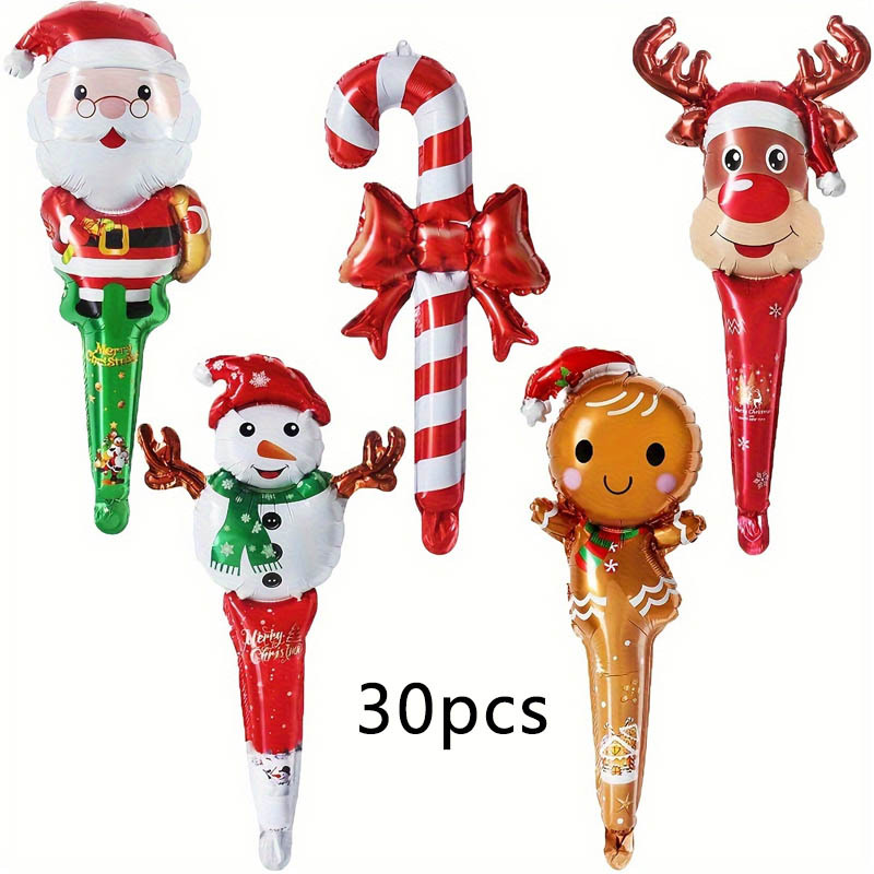 TEMU 30 piezas de globos de de palo para sostener con renos, Papá Noel y de Navidad, decoración festiva con porta regalos pequeños, decoraciones para