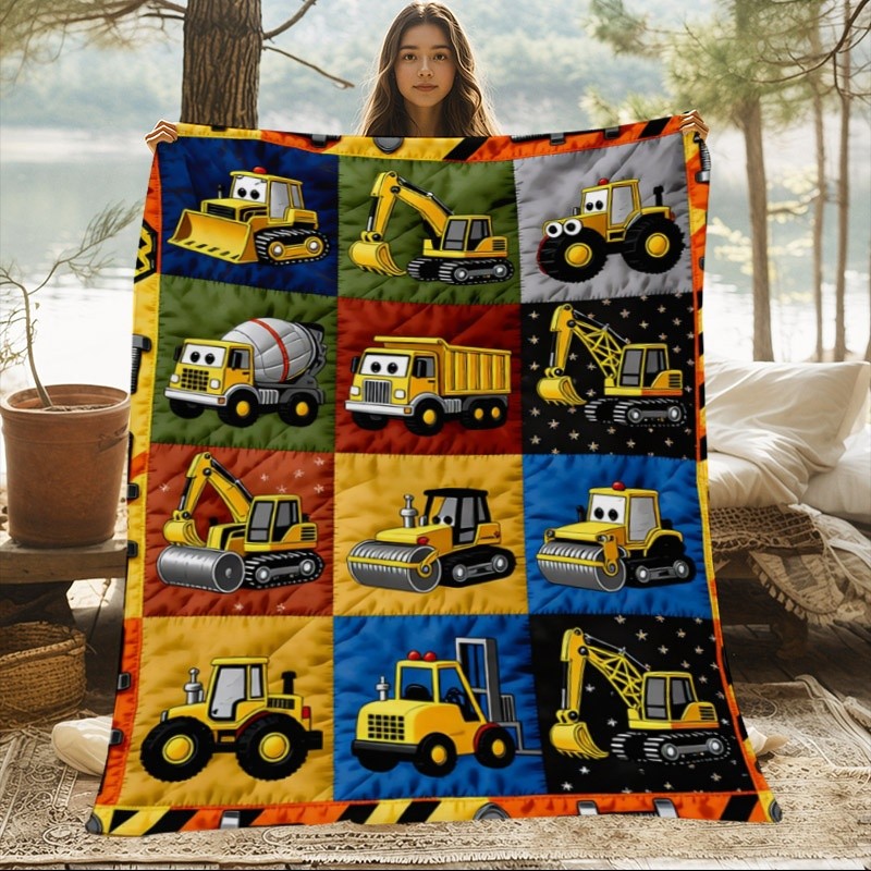 Cartoon Construction Vehicle Printed Throw Blanket