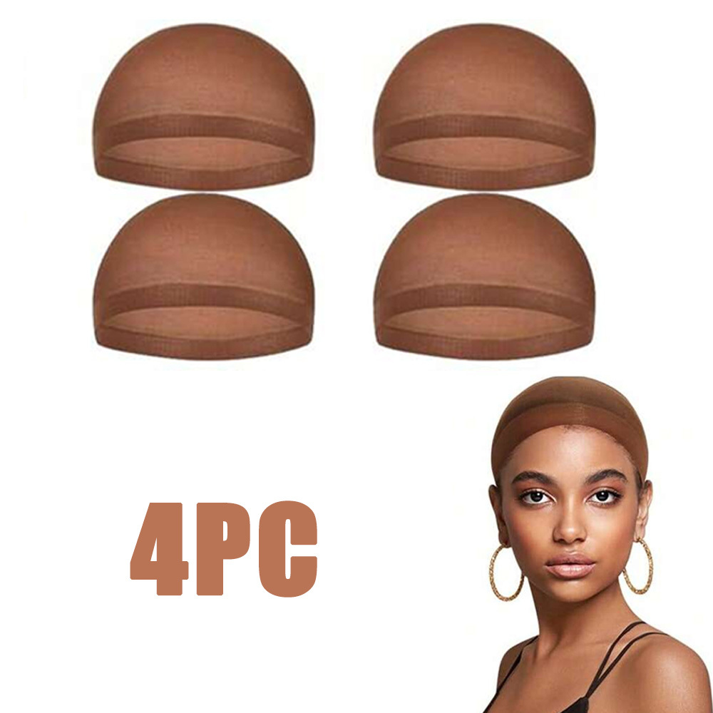 TEMU Stretchy Nylon Wig Caps For Women/men - Breathable And Secure Stocking Caps For Lace Front Wigs, In Brown
