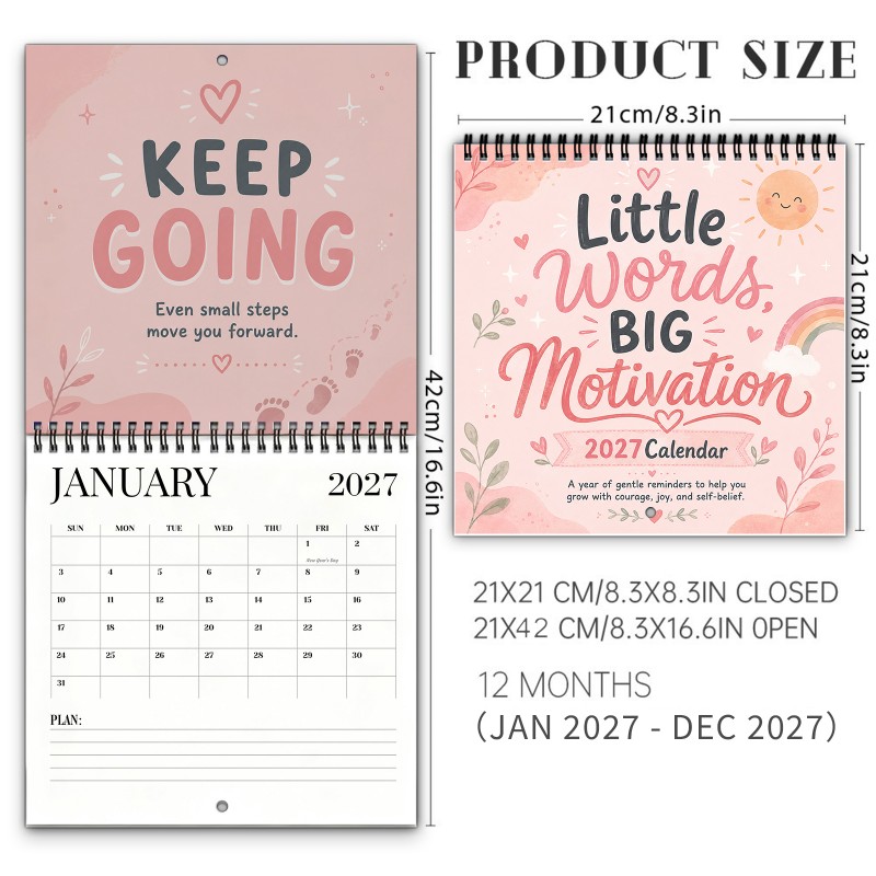 TEMU Inspirational Quotes 2027 Wall Calendar Positive Affirmations Daily Motivation Self-care Positive Words 12-month Planner Thick Paper Date Grid
