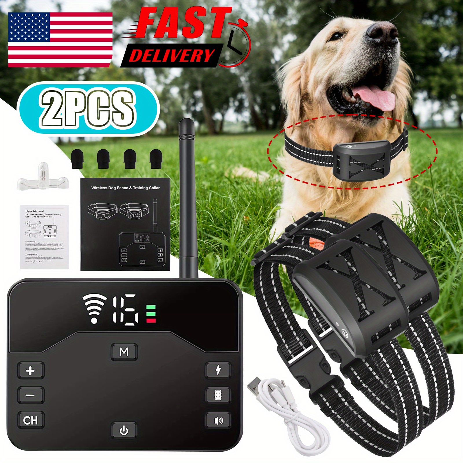 Justpet Wireless Electric Dog Fence System - 2000 Ft Range, Rechargeable Shock Collar 5 thumbnail image