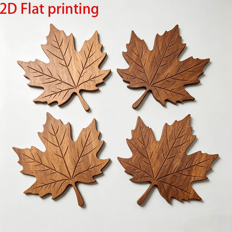 TEMU Lot de 4 sous-verres en bois résistants à la chaleur avec illustrations 2D de feuilles d'érable, sets de table élégants pour tasses, décoration