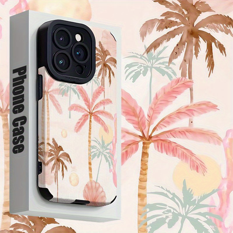 TEMU Phone Case: Pink- Palm Tree Pattern Phone Case For Iphone 16/iphone 14 Pro/iphone 14 Pro Max/iphone 11 Pro Max/iphone 15 Pro/iphone 16 Pro