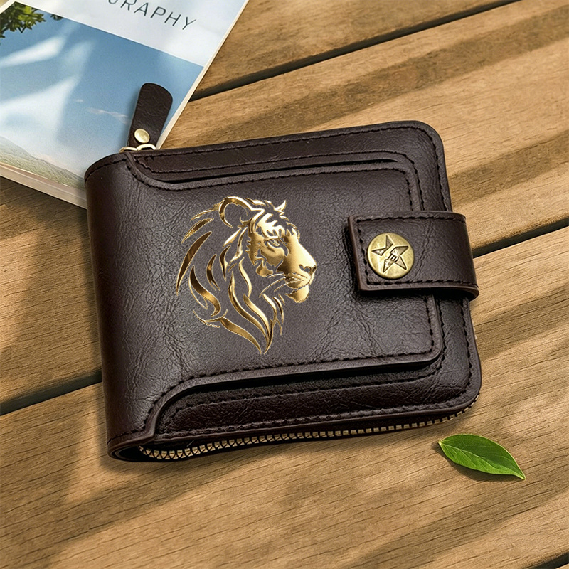 TEMU Head Large Capacity Vintage Zipper Wallet With Multi-card Slots And Zipper Closure, Suitable For Storing Cash, Keys, Id, And License, Essential