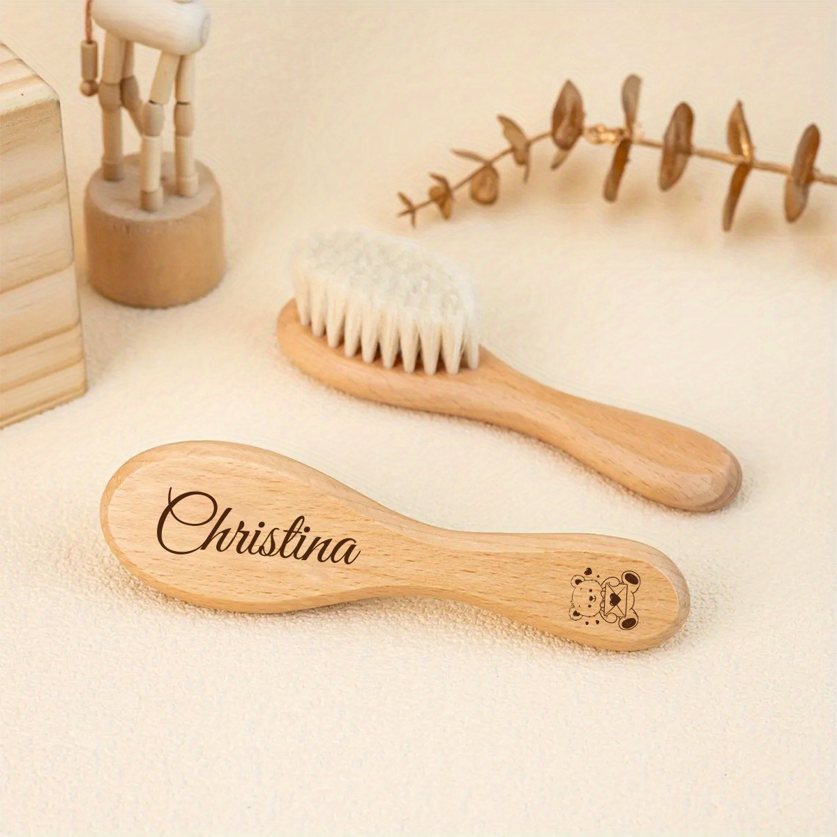 

1 Custom Hairbrush, Featuring Laser Engraving, Made Of Bear Wood, Baby Shower Presents, Personalized For Infants, With An Engraved Name, Ideal For Newborn Gifts And New .