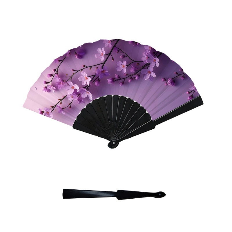 TEMU 2d Flat - 1pc 2d Single-sided Printed Exquisite Purple Floral Hand Fan, Elegant Lightweight Plastic Fan Ribs Folding Fan, Soft Light Purple
