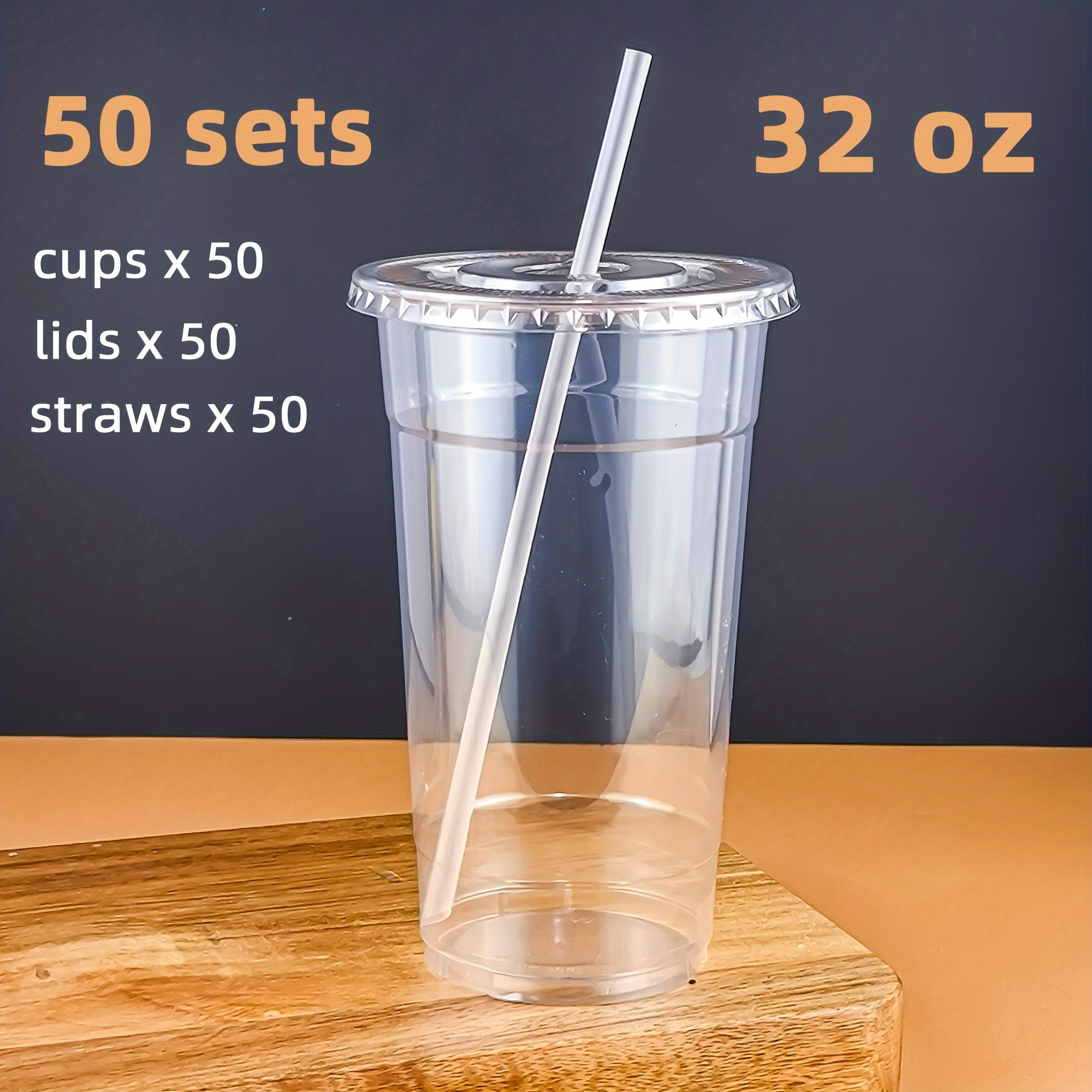 25 50 sets 32oz disposable plastic transparent cups lids - Temu