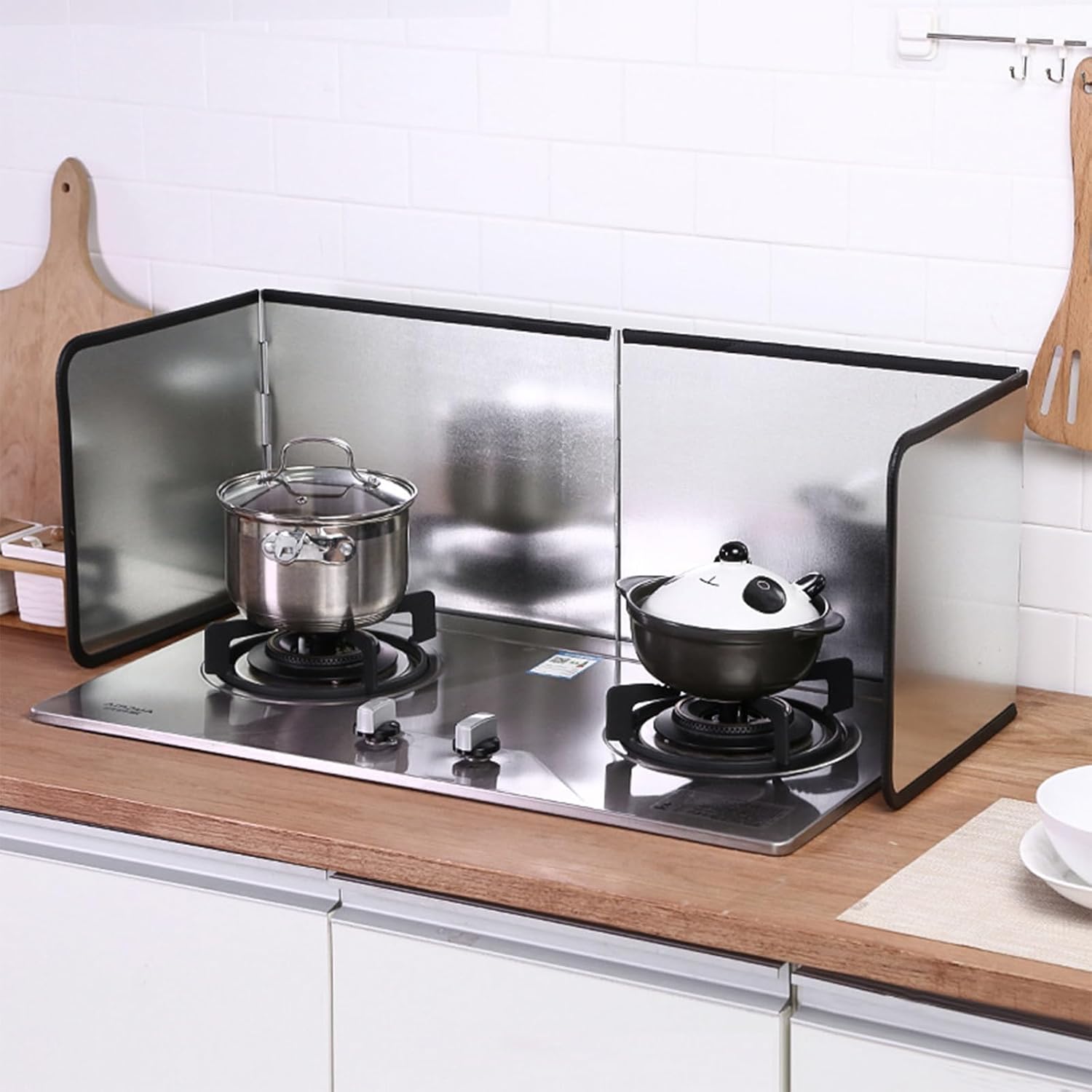 Image of Extra-wide Foldable Stove Splash Guard | 76x30cm Heat-resistant Galvanized Steel Panel With Reinforced Edges | Multi-position Grease Shield For Safe Cooking, Frying & Countertop Protection For Kitchen
