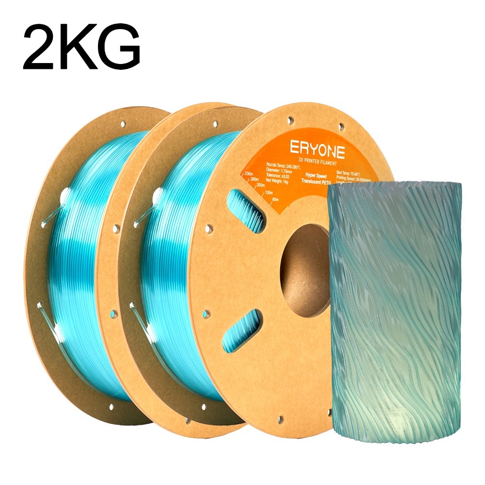 2 Rolls Eryone Speed Translucent Petg 3d Printer Filament - Compatible For Most 3d Printers, Printing Suitable For Hobbyists, Professionals, Schools & Use, Easy & Transition, 2kg Per Roll