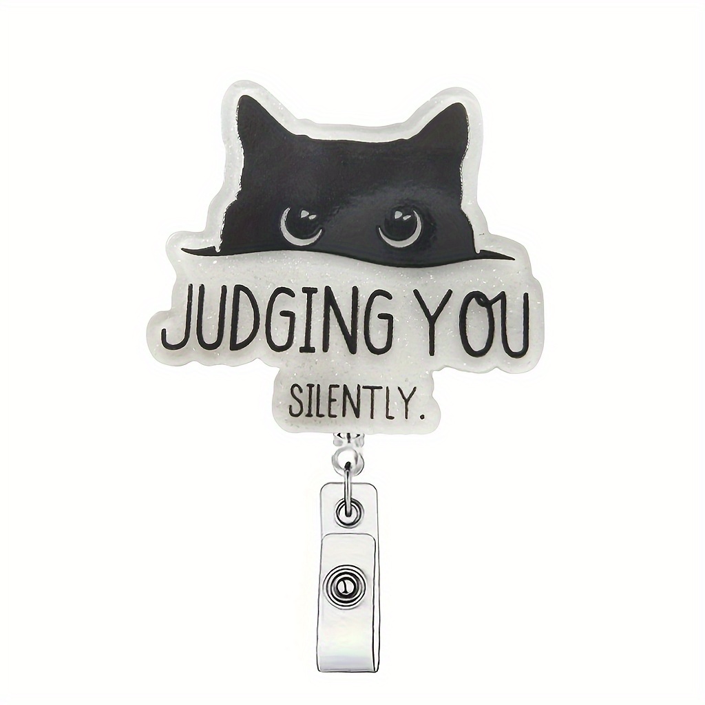 TEMU 2d 1pc 1pcs Suitable For Nurses, Volunteers, Office Staff Retractable Badge Holder With Cat Glitter Reel - Acrylic Name Tag Holder, Retractable