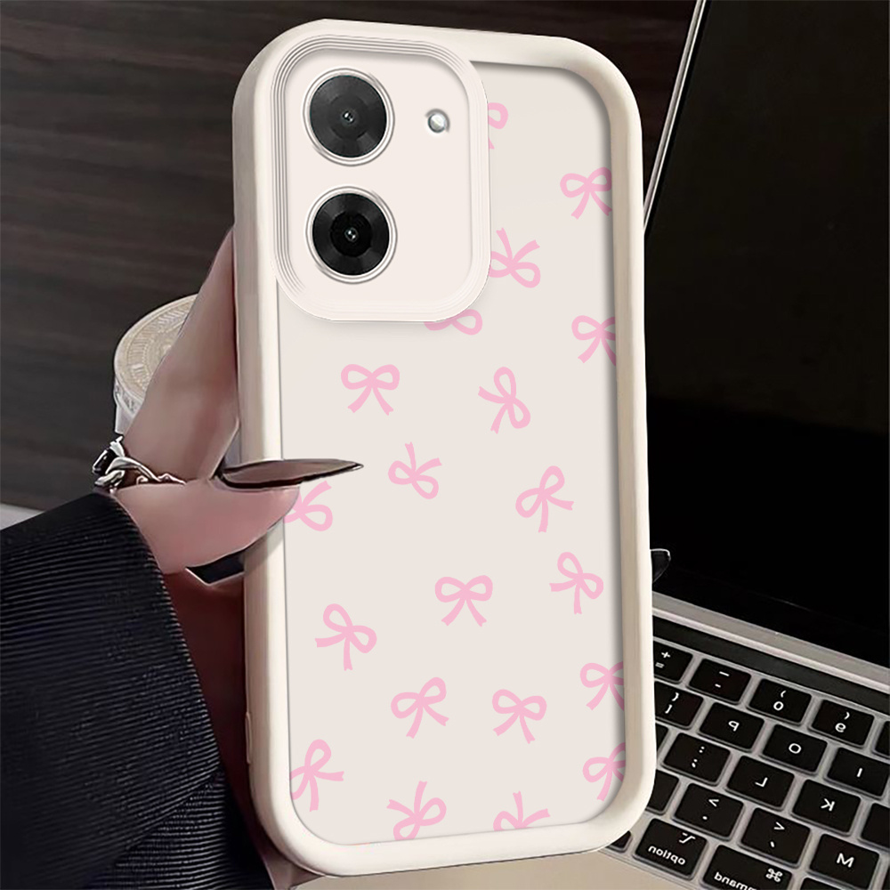 TEMU Phone Case - Pink Bows Pattern Fashionable Shockproof Anti-fingerprint Full Coverage Thick Protective Soft Case Compatible With For Redmi Models
