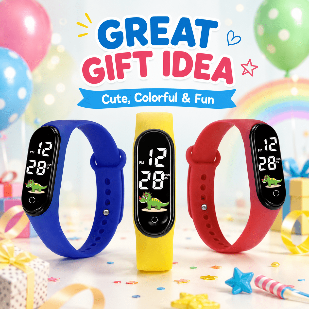 8pc Boy Dinosaur Pattern Digital Watch Bracelet Set