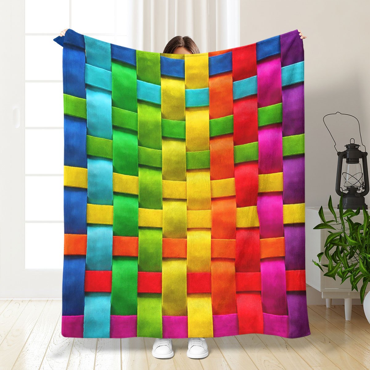 TEMU 1pc Great Gift Item: Dopamine-inspired Themed Flannel Throw Blanket - Super Soft And Comfortable, Foldable, With Contrast Color Texture Print.