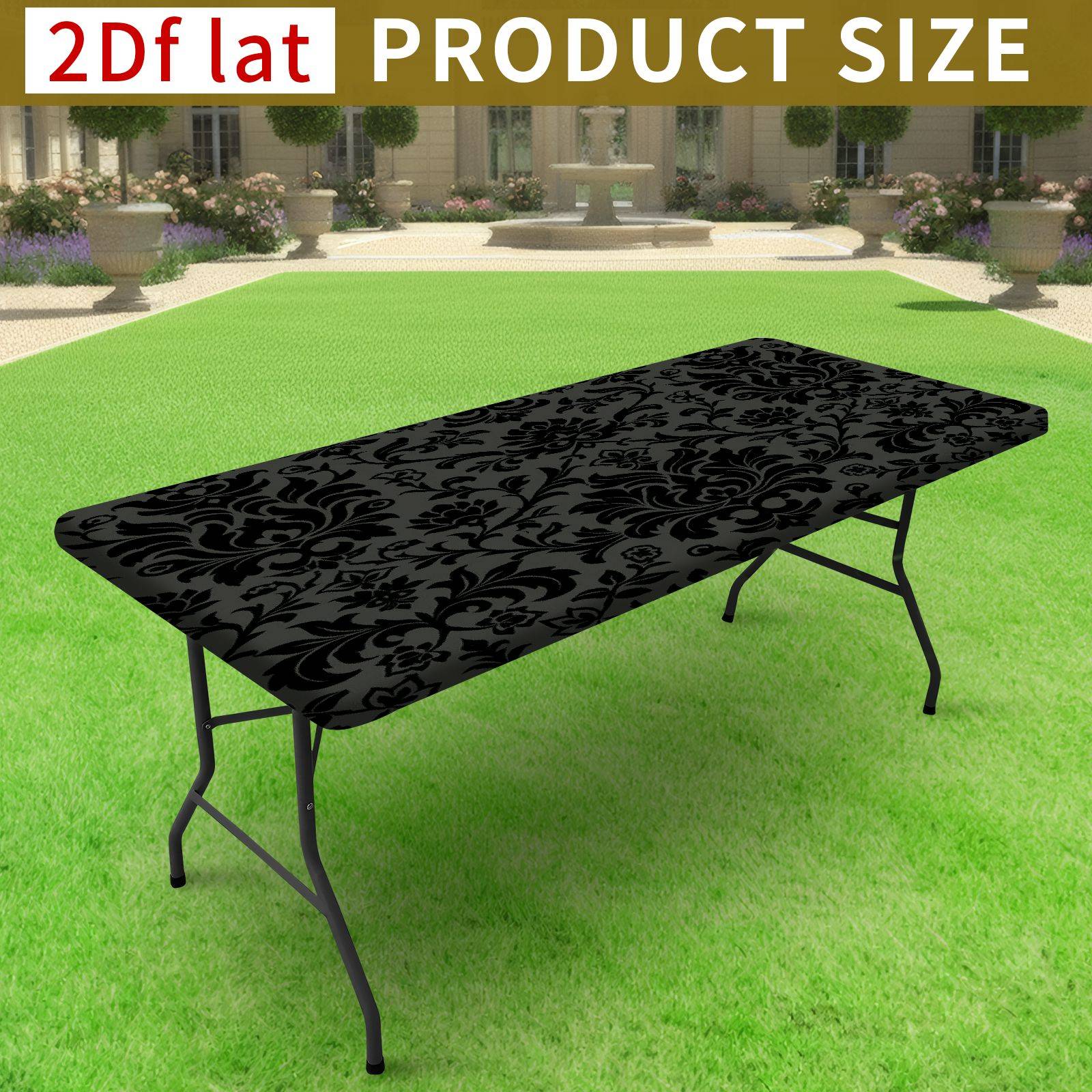 TEMU 1pc Rectangular Elastic Stretch , Black Floral Elegant Stretch Washable Tablecloth | Durable Rectangular Table Cover, Suitable For Camping,