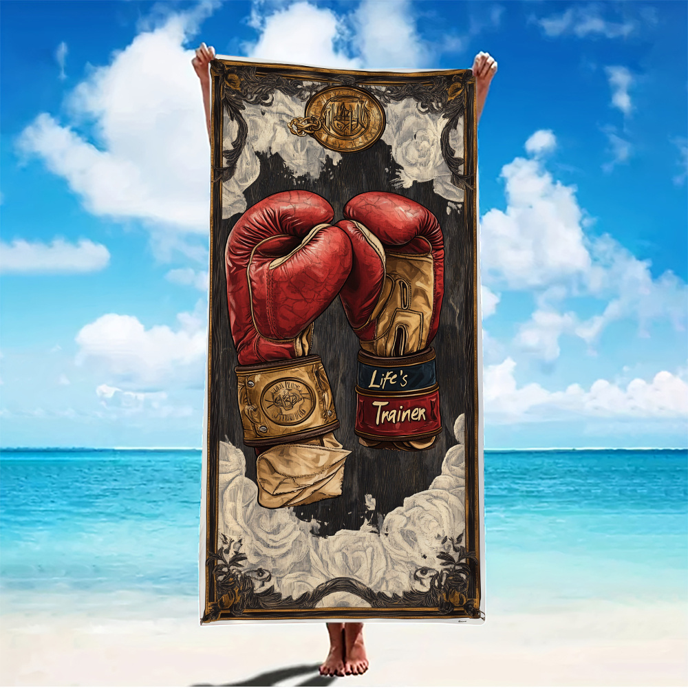 TEMU 1pc Vintage Boxing Glove Beach Towel, 200gsm, Lightweight & Durable, With Luxury Design, Ideal For Gym & Beach Activities, Gym Towel|vintage