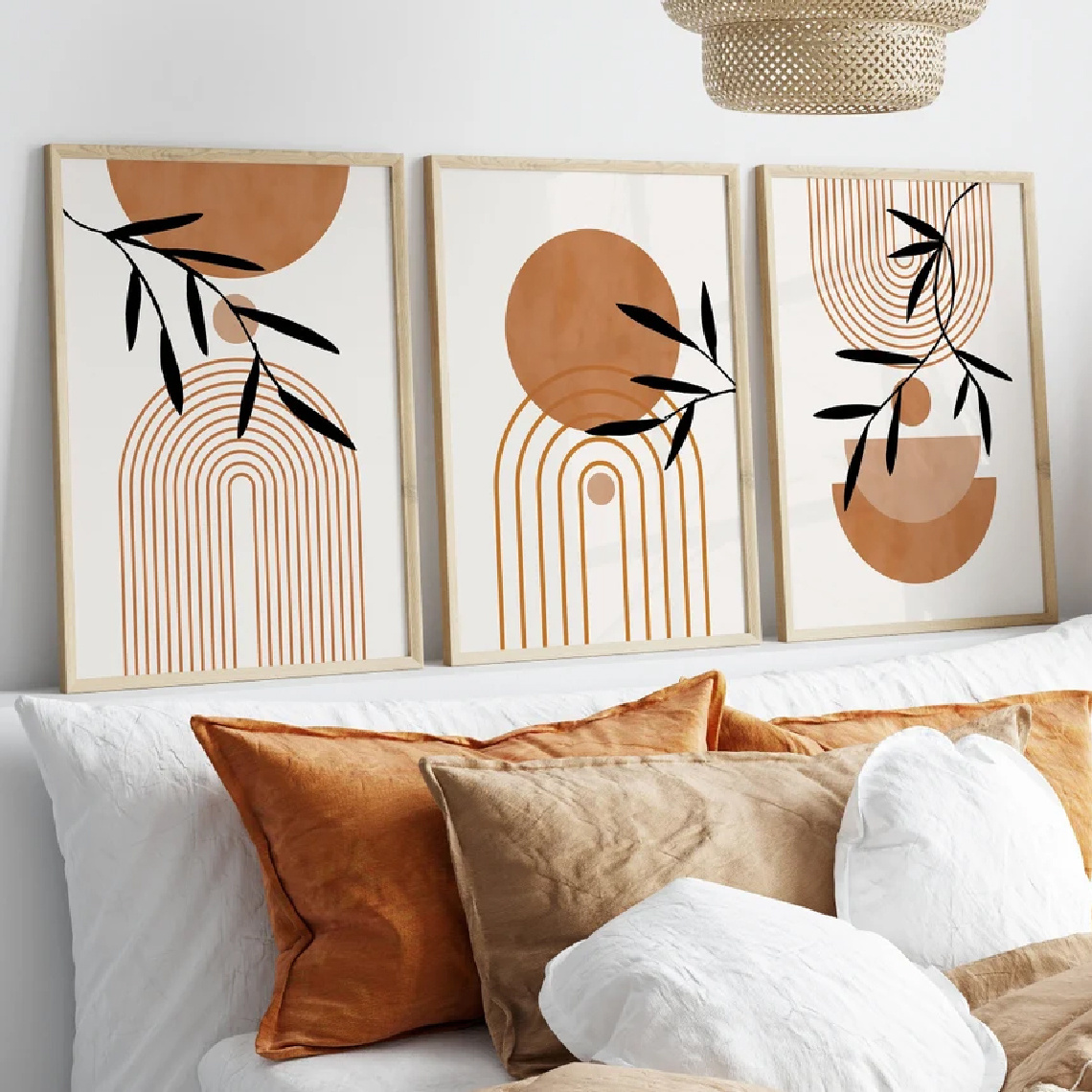 TEMU 3 pièces Ensemble d'Art Mural Feuille Bohème - Posters Abstraits Géométriques Cadre, Peintures en (////) pour Décoration Moderne , Scandinave &