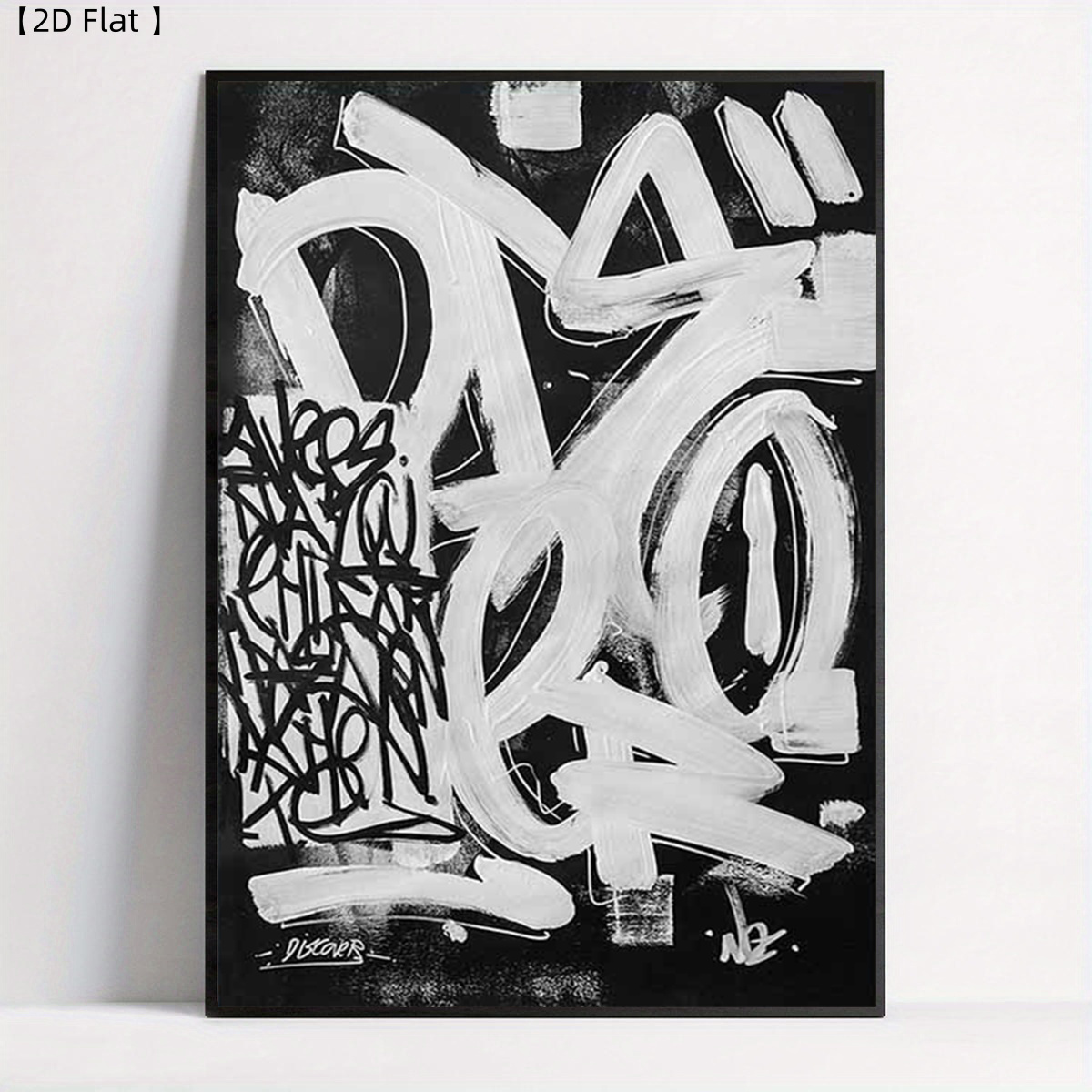 TEMU 2d Flat, Posters & Prints2d Flat, Posters & Prints2d Flat, Posters & Prints 2d Flat - 1 Unframed Canvas, Abstract Black And White Graffiti-style