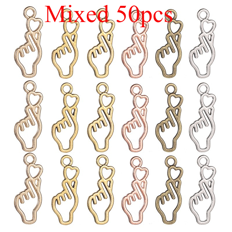 TEMU 50 à 100 pièces/sac Breloque Main Cœur , Pendentif Coloré Panneau "Je t'aime" pour Fabrication de Bijoux, Porte-clés Rétro en Alliage pour