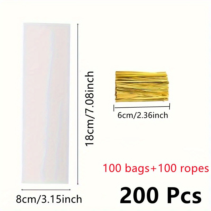 Image of 200pcs/bag Of Transparent Diy Gift Bags With Twisted Straps, Suitable For Holiday Party Gifts, Stationery Packaging Bags, Wedding And Birthday Decoration Items