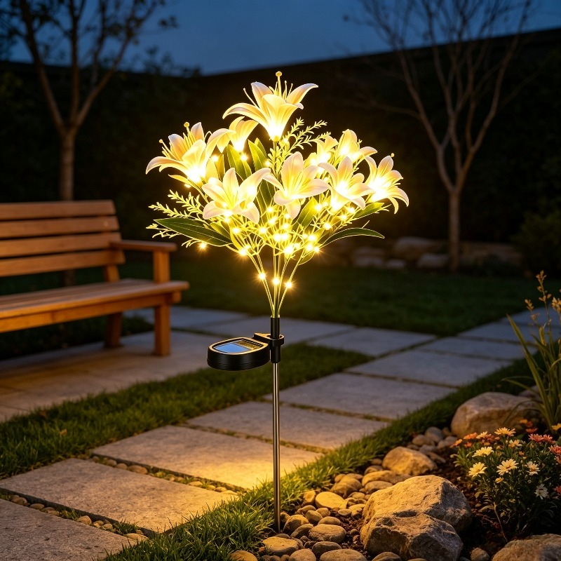 TEMU 1 pièce Lampe Lilas d'extérieur solaire à 7 têtes avec LED à intensité variable et à changement de couleur, convient pour cour, terrasse,