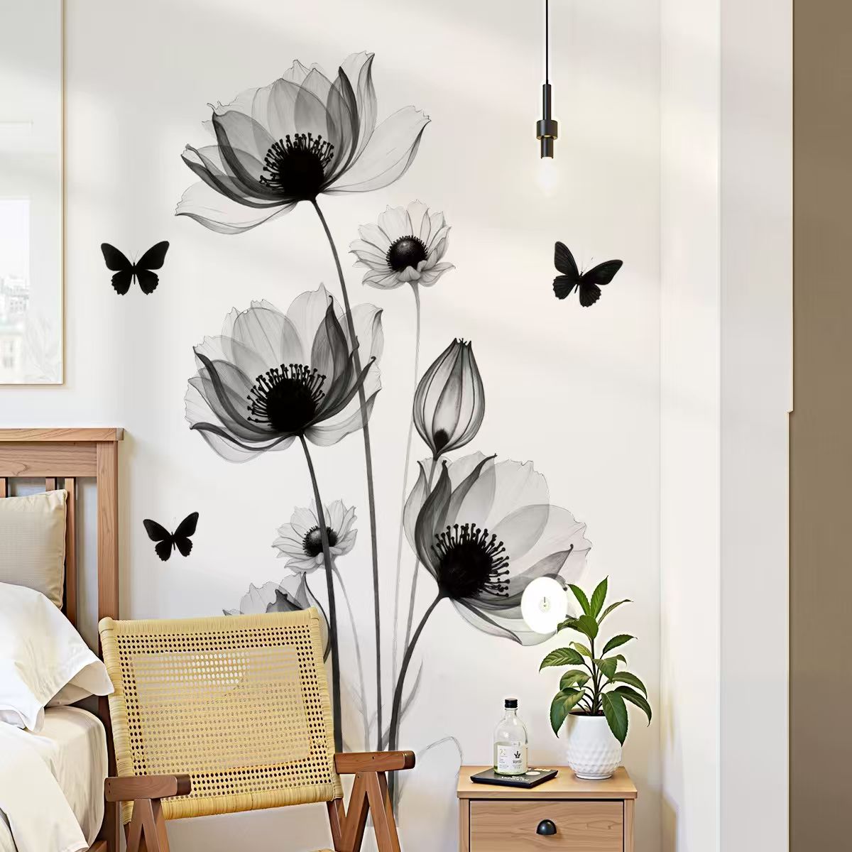 Image of Easy Ink-wash Floral Wall Sticker For Bedroom Wall Renovation And Decoration. Creative Self-adhesive Wall Art For Home Walls