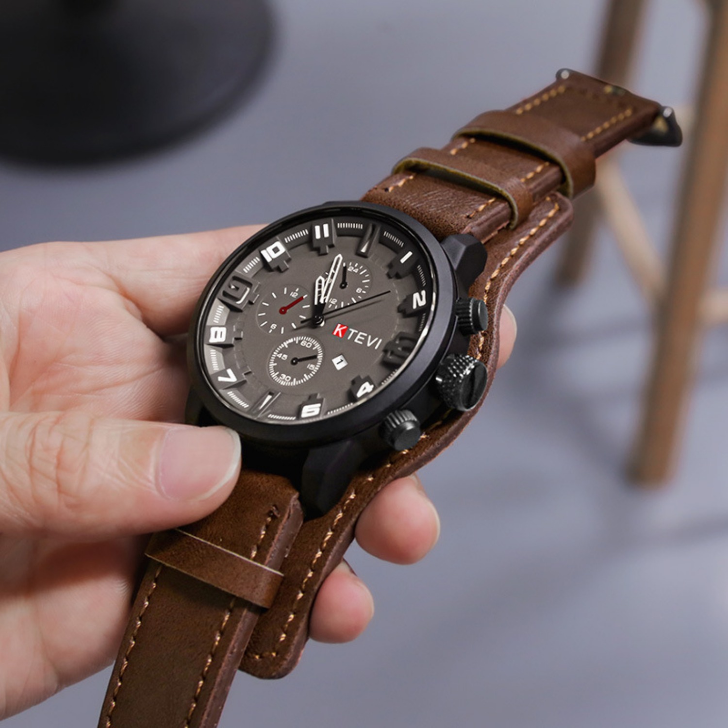 TEMU Outdoor Vintage Men's Watch Classic Luxury Business Men's Watch Fashion Large Dial Pu Strap Date Men's Watch