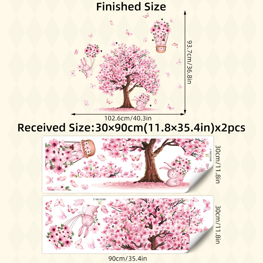 2pcs Pvc Watercolor Cute Rabbit Pattern Cute Animal Wall Stickers, Self-adhesive, Removable Decals For Bedroom, Living Room & Wall Decor & Home Aesthetics