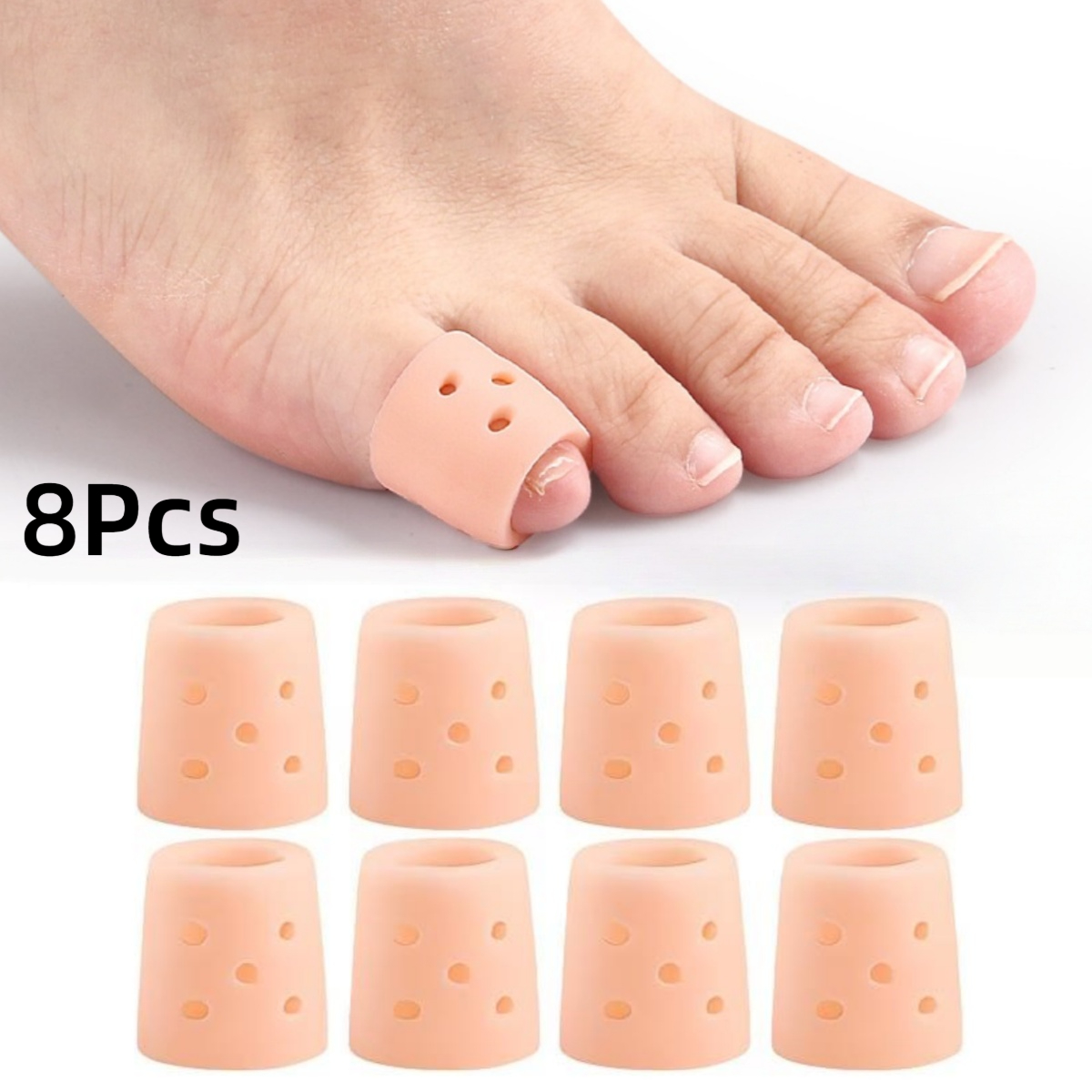 TEMU 8pcs Reusable Silicone Toe Covers, Breathable Toe Protectors, Soft And Elastic, Suitable For Running, Hiking, Skating And Dancing