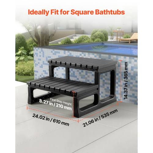 hot tub steps 2 step spa outdoor stairs heavy duty 23 6 inch wide pp above ground inflatable pool ladder with 320 lbs weight capacity multi use for porch patio deck campers black