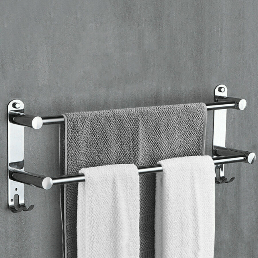 2-layer Towel Rack No-drill Towel Bar With Hooks 50cm Practical Bath Towel Holder For Bathroom Organization