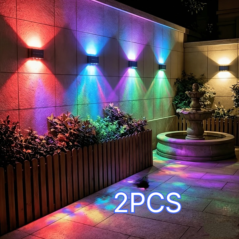 TEMU 2-pack Colorful Solar Outdoor Lights [smart Sensor] - Rechargeable Wall Lights With Auto-color Changing, Halloween And Christmas Decorations!