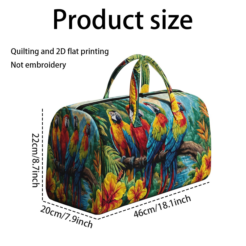 TEMU Bolso de acolchado de poliéster con estampado 2D de loros en de gran capacidad, 1 pieza, para mujer, bolso de almacenamiento para viajes y