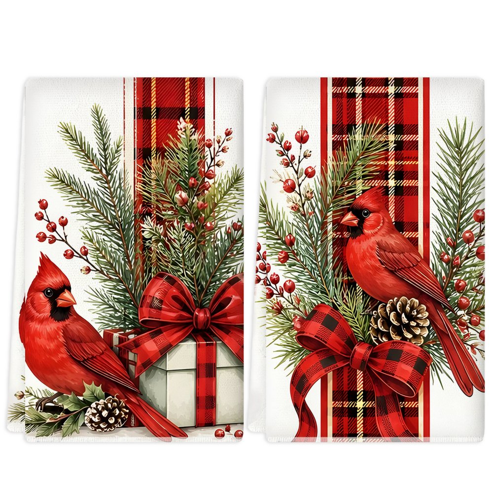 TEMU Marque DOS - Serviettes de cuisine à carreaux cardinal, adaptées pour de pendaison de crémaillère et de Noël - Torchons en microfibre douce et