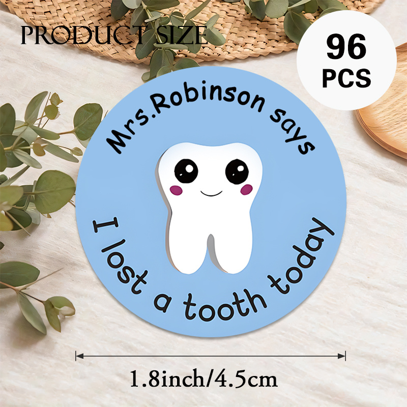 TEMU Custom 48/96pcs Tooth Loss Style Circular Stickers, Personalizable Text Content, Featuring Cute Tooth Character Design, Suitable For Milestone