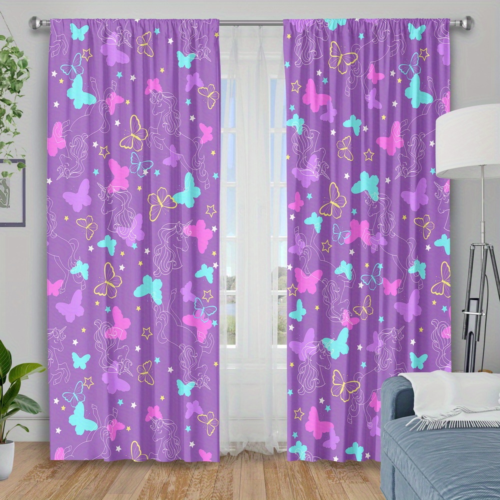 TEMU 2pcs Curtain Set, Thermal Insulated Blackout Curtains For Bedroom, Print, Cartoon Animal Valance Window Treatments, Polyester Machine Washable,