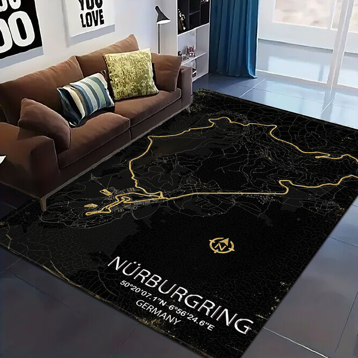 

1pc Race Track Area Rug, Rectangle Polyester Knit Fabric Carpet, Fade Resistant Bedroom And Living Room Decor, Indoor Use, 580gsm, 1cm Thickness