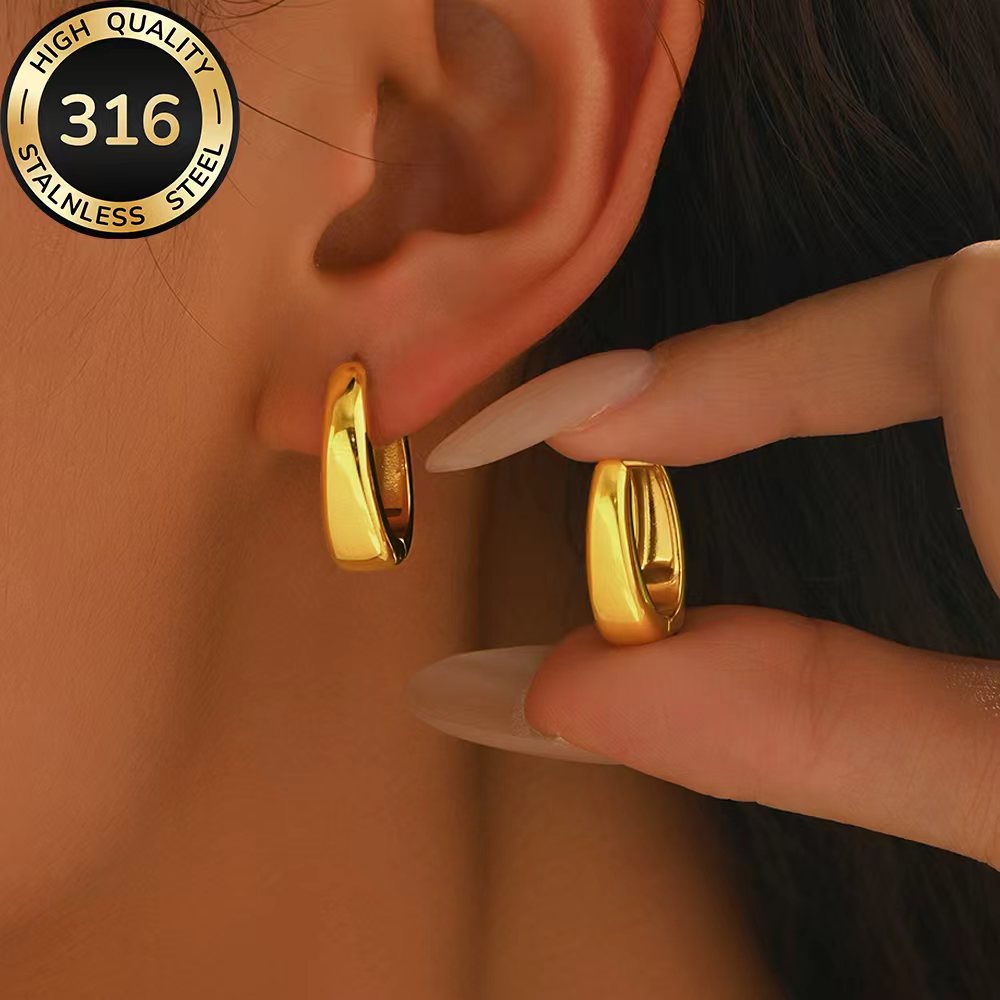 TEMU Pendientes dorados de acero inoxidable hipoalergénico de calidad, resistentes a la decoloración, y elegantes, pendientes de moda para mujer