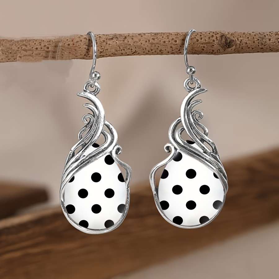 TEMU 2pcs Polka Dot Teardrop Earrings - Elegant Minimalist Dangle Hoop Pendant Jewelry, Suitable For Casual Attire, Christmas Valentine' Gifts,