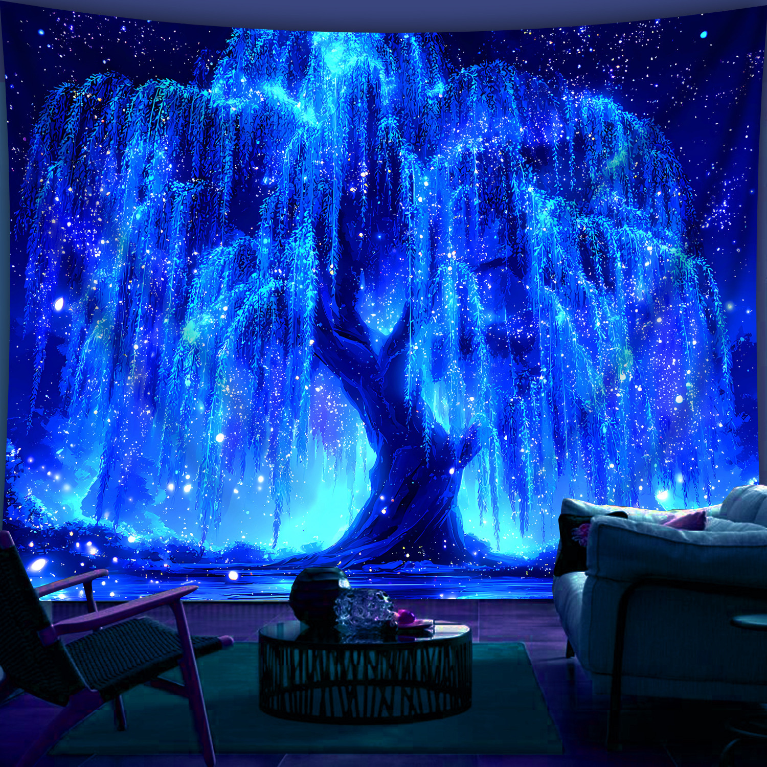 Starry Sky Tree Of Life Fluorescent Tapestry For Bedroom Wall Art_voghion.com