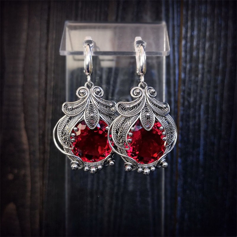 Women's Red Synthetic Cubic Zirconia Dangle Earrings, Trendy