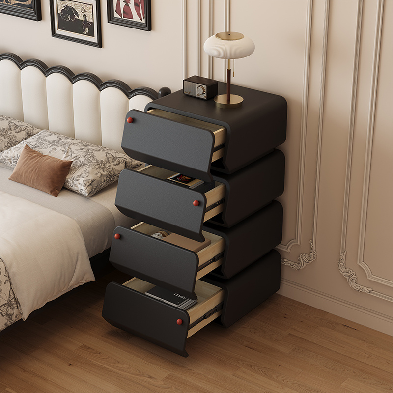 Modern Stackable Nightstand, 1set Double-decker Locker. Modular Bedside Table, Minimalist Black & White Storage Drawer, Space-Saving Accent Furniture for Bedroom & Living Room, Silent Soft Close Rails, Scratch-Resistant PU Finish, Easy Assembly