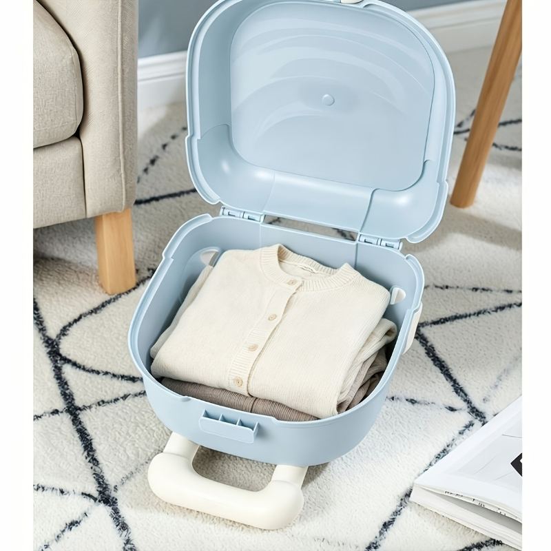 TEMU Upgraded Blue Suitcase Shaped Storage Case, Hand Carry Luggage Organizer Equipped With Retractable Pull Rod, Ultra Lightweight Portable Storage