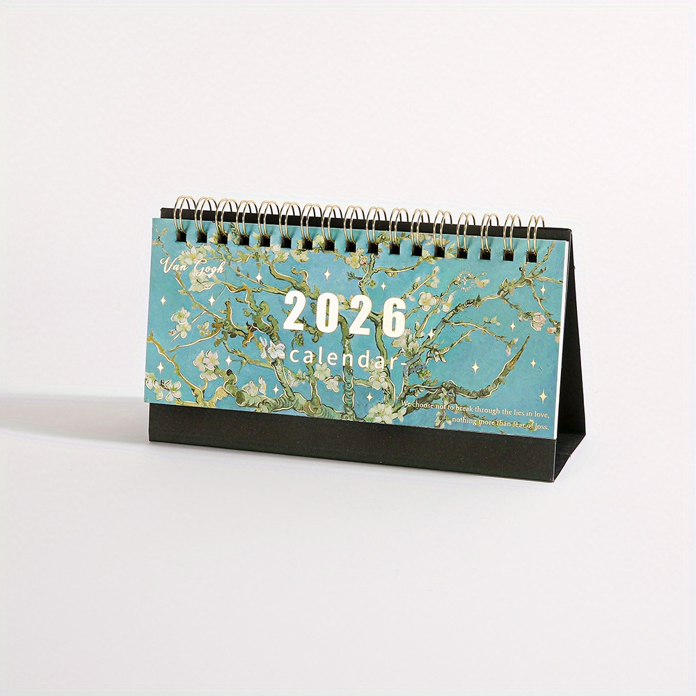 TEMU Calendrier de Bureau Vintage 2026 - Planificateur Mensuel Portable - Organisateur de Dates - Calendrier Hebdomadaire avec Peinture à l'Huile -