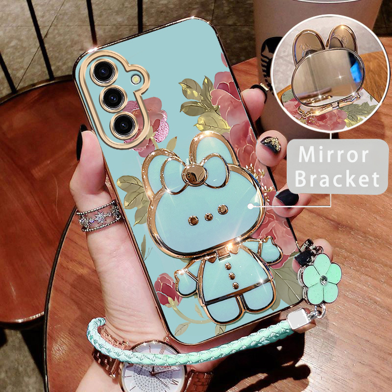 TEMU Glitter Flower Ribbon Rabbit Mirror Stand And Lanyard Pattern Cases Premium Comfortable For Perfect For Entertainment Featuring Popular